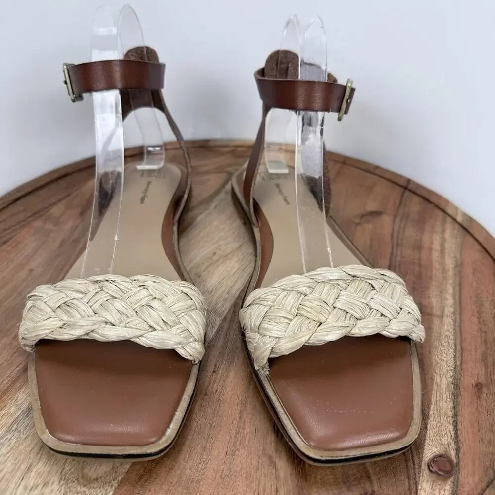 Time and Tru Sandals Womens Size 8 Brown Braided Strap Memory Foam Shoes Casual‎